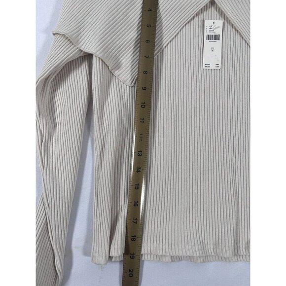 New Anthropologie Collared Off The Shoulder Ribbed Top Medium Ivory - Picture 7 of 9